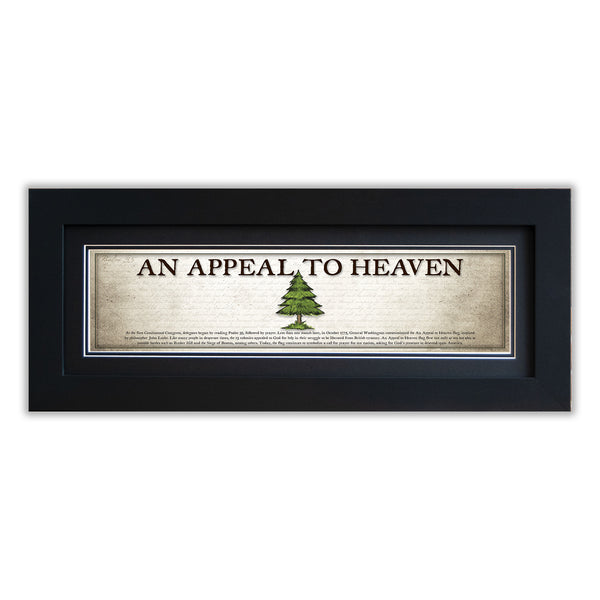 An Appeal To Heaven Flag - Framed 2" Black Double Matted, Flat Molding 6" x 24"