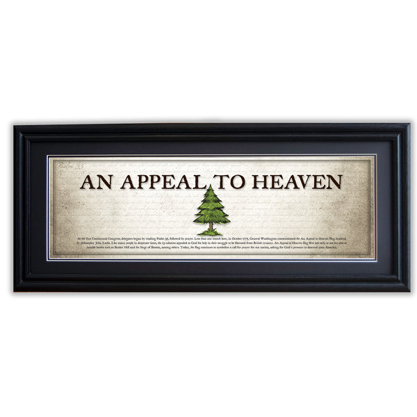 An Appeal To Heaven Flag - Framed 2” Black Double Matted, Grooved Molding 11 ¾" x 36"
