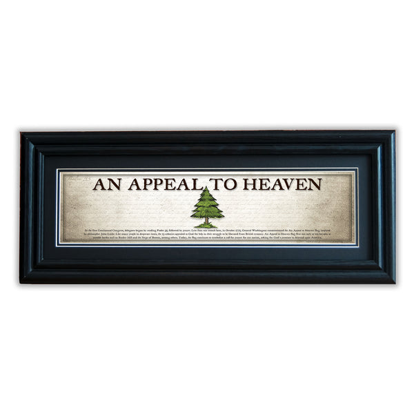 An Appeal To Heaven Flag - Framed 2" Black Double Matted, Grooved Molding 6" x 24"