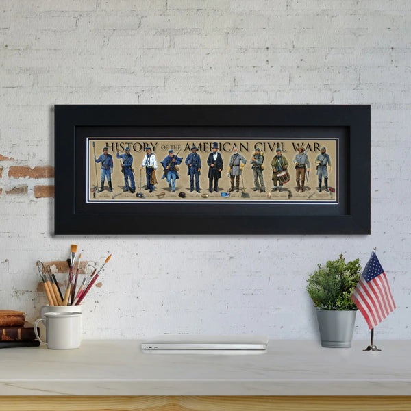 History of the American Civil War - Framed 2" Black Double Matted, Flat Molding 6" x 24"