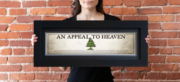 An Appeal To Heaven Flag - Framed 2" Black Double Matted, Flat Molding 6" x 24"