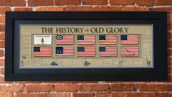 The History of Old Glory - Framed 2” Black Double Matted, Flat Molding 11 ¾" x 36"