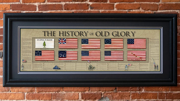 The History of Old Glory - Framed 2” Black Double Matted, Grooved Molding 11 ¾" x 36"