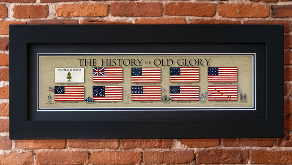 The History of Old Glory - Framed 2" Black Double Matted, Flat Molding 6" x 24"