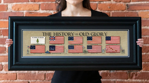 The History of Old Glory - Framed 2" Black Double Matted, Grooved Molding 6" x 24"
