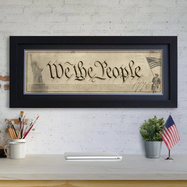 We The People - Framed 2” Black Double Matted, Flat Molding 11 ¾" x 36"