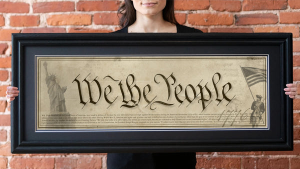 We The People - Framed 2” Black Double Matted, Grooved Molding 11 ¾" x 36"