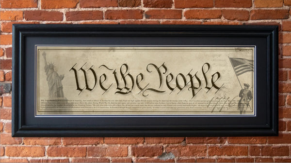 We The People - Framed 2” Black Double Matted, Grooved Molding 11 ¾" x 36"