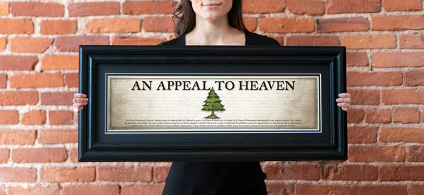 An Appeal To Heaven Flag - Framed 2" Black Double Matted, Grooved Molding 6" x 24"