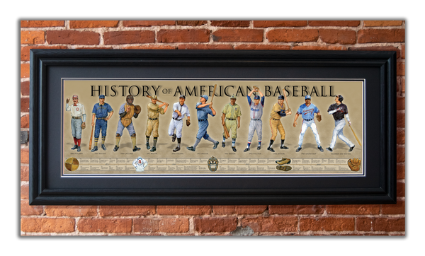 History of American Baseball - Framed 2” Black Double Matted, Grooved Molding 11 ¾" x 36"