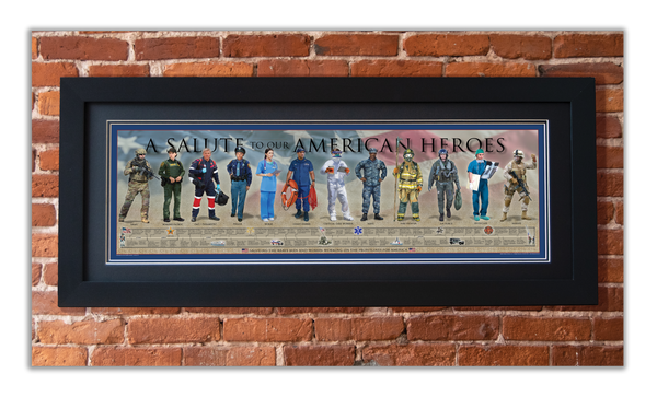 A Salute to our American Heroes - Framed 2” Black Double Matted, Flat Molding 11 ¾" x 36"
