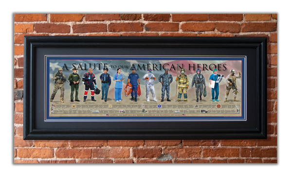 A Salute to our American Heroes - Framed 2” Black Double Matted, Grooved Molding 11 ¾" x 36"