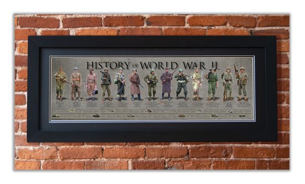 History of World War II - Framed 2” Black Double Matted, Flat Molding 11 ¾" x 36"