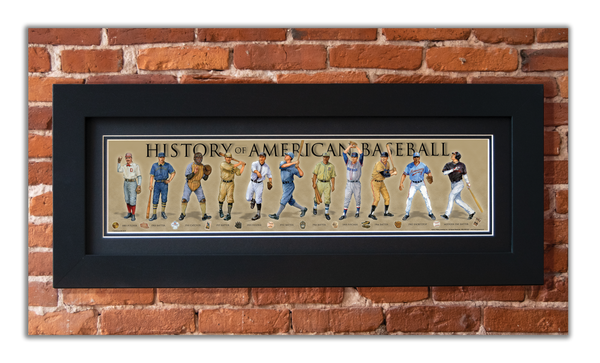 History of American Baseball - Framed 2" Black Double Matted, Flat Molding 6" x 24"