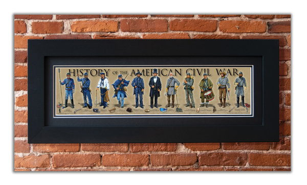 History of the American Civil War - Framed 2" Black Double Matted, Flat Molding 6" x 24"