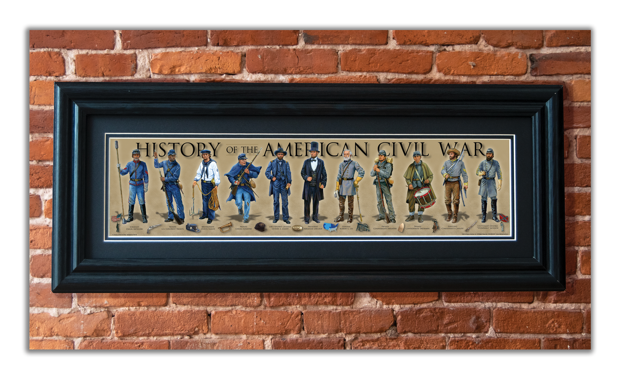 American Civil War - Framed 2” Black Double Matted, Grooved Molding 6"x24”