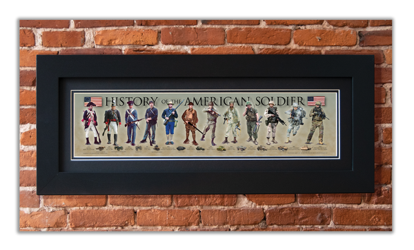History of the American Soldier - Framed 2" Black Double Matted, Flat Molding 6" x 24"