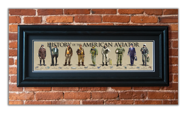 History of the American Aviator - Framed 2" Black Double Matted, Grooved Molding 6" x 24"