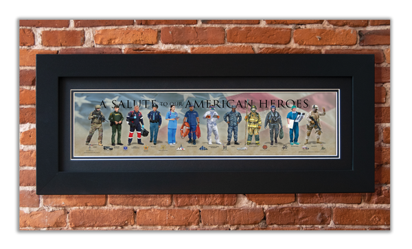 A Salute to our American Heroes - Framed 2" Black Double Matted, Flat Molding 6" x 24"