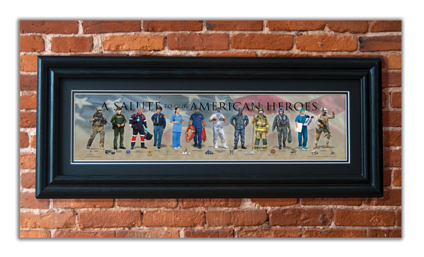 A Salute to our American Heroes - Framed 2" Black Double Matted, Grooved Molding 6" x 24"