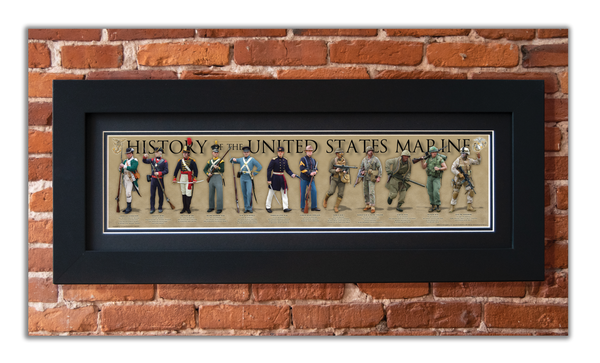History of the United States Marine - Framed 2" Black Double Matted, Flat Molding 6" x 24"