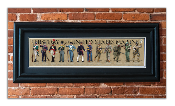 History of the United States Marine - Framed 2" Black Double Matted, Grooved Molding 6" x 24"