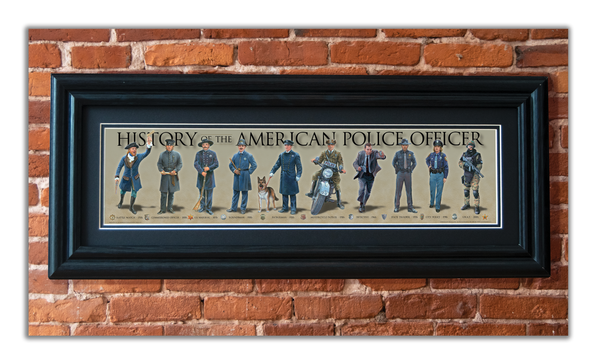 History of the American Police Officer - Framed 2" Black Double Matted, Grooved Molding 6" x 24"