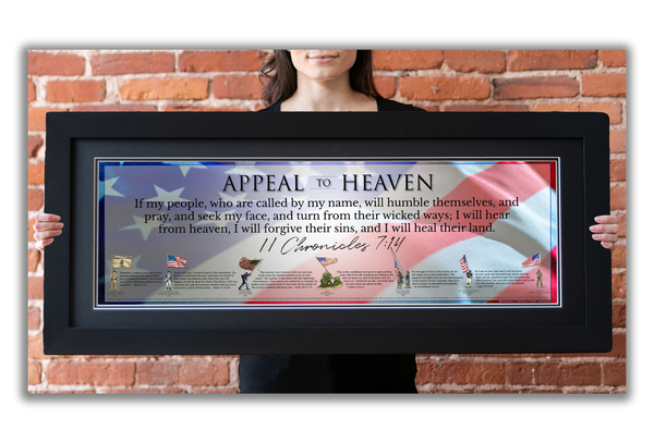 Appeal to Heaven - Framed 2” Black Double Matted, Flat Molding 11 ¾" x 36"