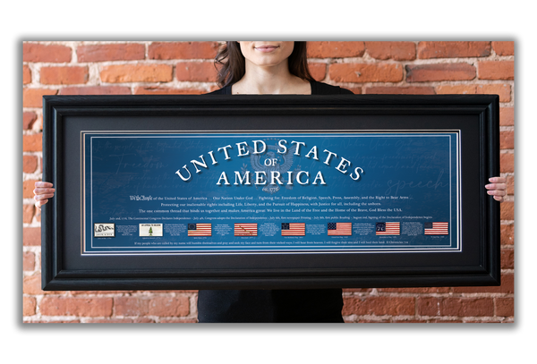 USA 1776 - Framed 2” Black Double Matted, Flat Molding 11 ¾" x 36"