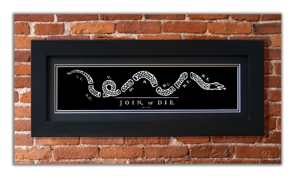 Join or Die - Framed 2" Black Double Matted, Flat Molding 6" x 24"