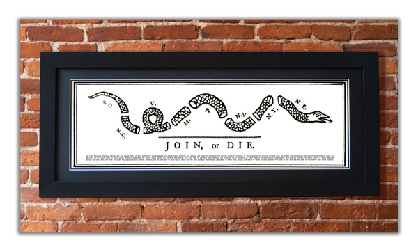 Join or Die - Framed 2” Black Double Matted, Flat Molding 11 ¾" x 36"