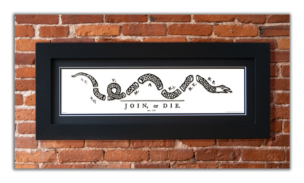 Join or Die - Framed 2" Black Double Matted, Flat Molding 6" x 24"