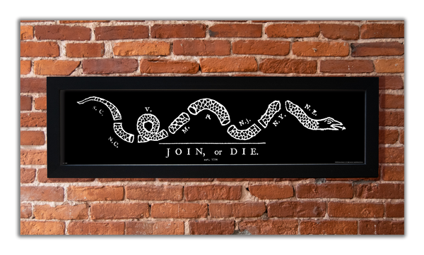 Join or Die - Framed 1", printed with a matte finish, 6" x 24"
