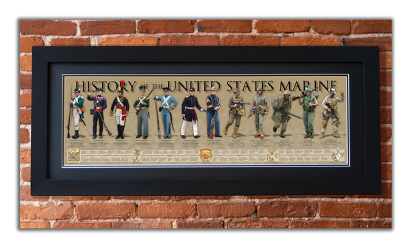 History of the United States Marine - Framed 2” Black Double Matted, Flat Molding 11 ¾" x 36"