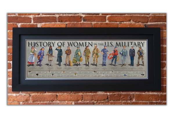 History of Women in the U.S. Military - Framed 2” Black Double Matted, Flat Molding 11 ¾" x 36"