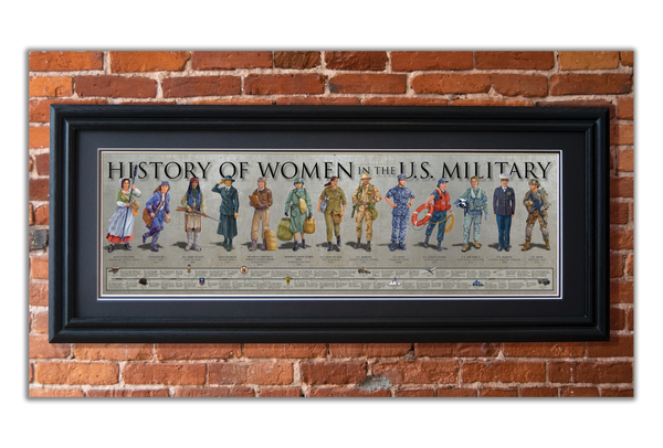 History of Women in the U.S. Military - Framed 2” Black Double Matted, Grooved Molding 11 ¾" x 36"