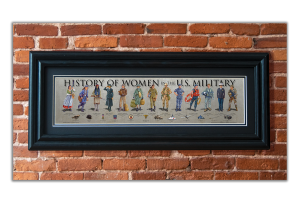History of Women in the U.S. Military - Framed 2" Black Double Matted, Grooved Molding 6" x 24"