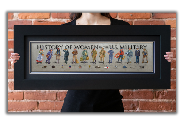 History of Women in the U.S. Military - Framed 2" Black Double Matted, Flat Molding 6" x 24"