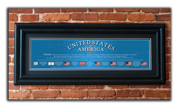 USA 1776 - Framed 2" Black Double Matted, Grooved Molding 6" x 24"