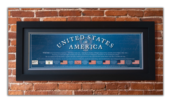 USA 1776 - Framed 2” Black Double Matted, Flat Molding 11 ¾" x 36"