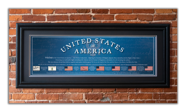 USA 1776 - Framed 2” Black Double Matted, Grooved Molding 11 ¾" x 36"