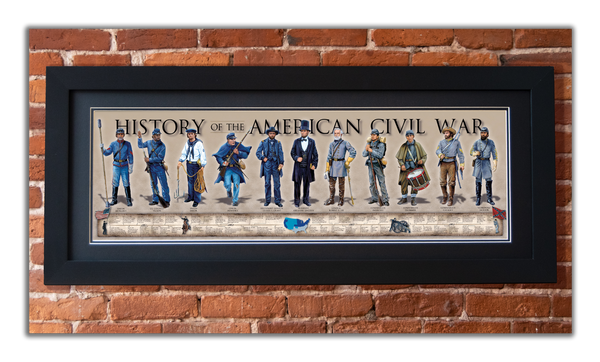 History of the American Civil War - Framed 2” Black Double Matted, Flat Molding 11 ¾" x 36"