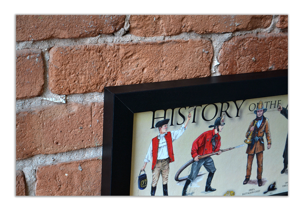 History of the American Firefighter - Framed 1", printed with a matte finish, 6" x 24"