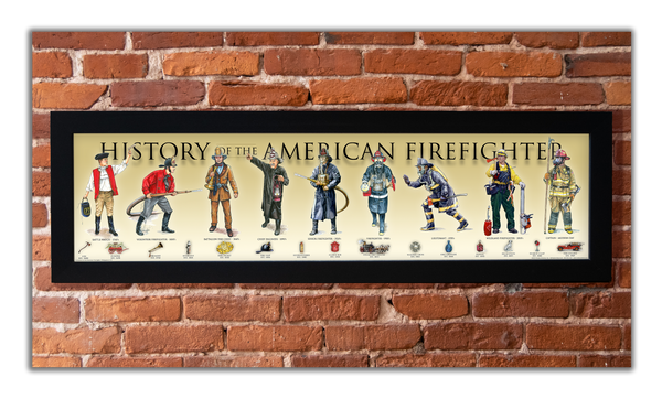 History of the American Firefighter - Framed 1", printed with a matte finish, 6" x 24"