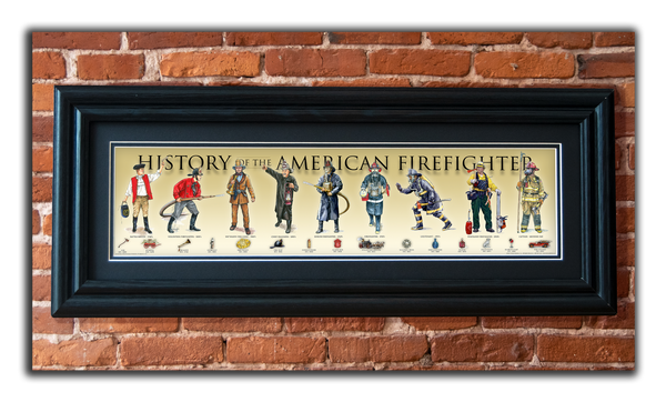 History of the American Firefighter - Framed 2" Black Double Matted, Grooved Molding 6" x 24"