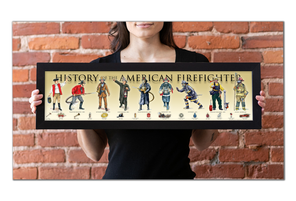 History of the American Firefighter - Framed 1", printed with a matte finish, 6" x 24"
