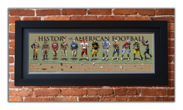 History of American Football - Framed 2” Black Double Matted, Flat Molding 11 ¾" x 36"