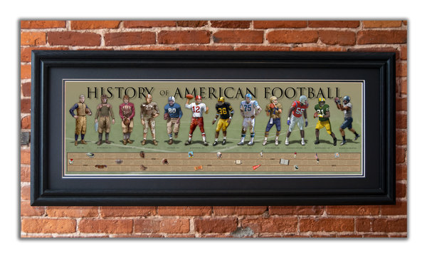 History of American Football - Framed 2” Black Double Matted, Grooved Molding 11 ¾" x 36"