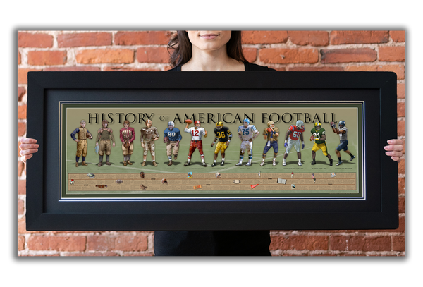 History of American Football - Framed 2” Black Double Matted, Flat Molding 11 ¾" x 36"