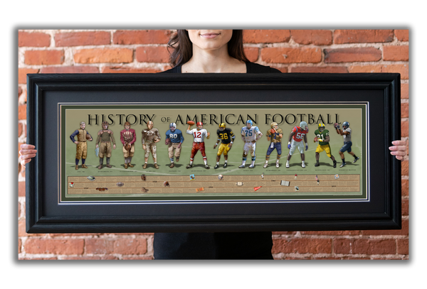 History of American Football - Framed 2” Black Double Matted, Grooved Molding 11 ¾" x 36"